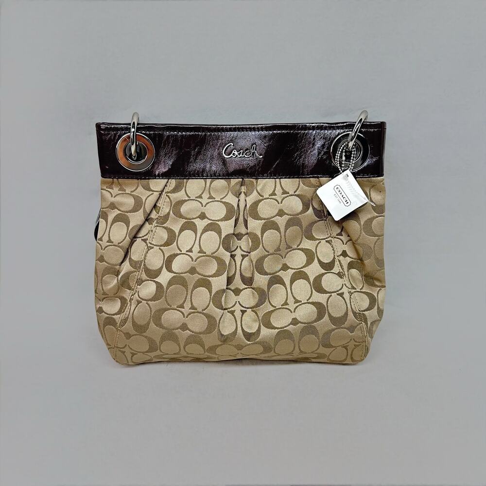 Coach Ashley Signature Satchel Bag in Khaki/Mahogan